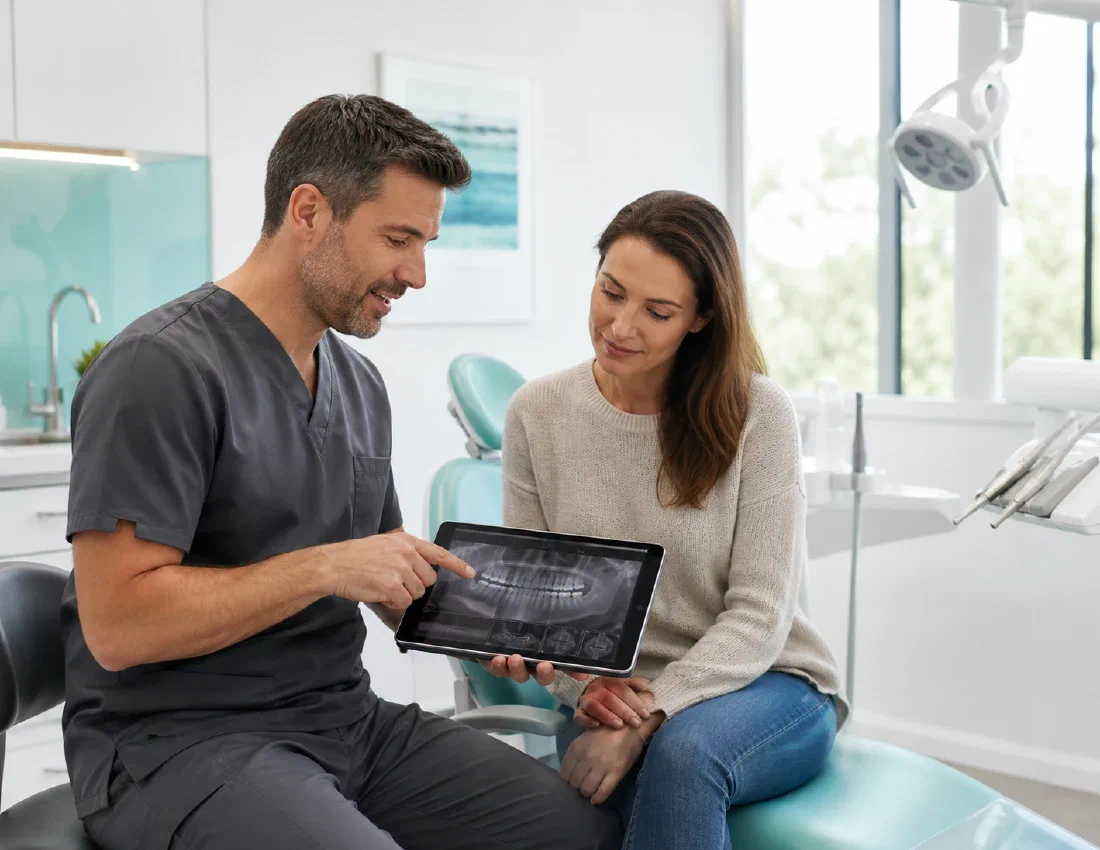 A dental professional discussing treatment options with a patient