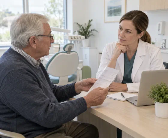 A patient showing a medication list to a dentist